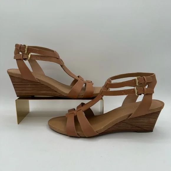 FRANCO SARTO Tan Leather ‘Dare’ Sandal Wedges | Size 8.5 - Picture 2 of 14